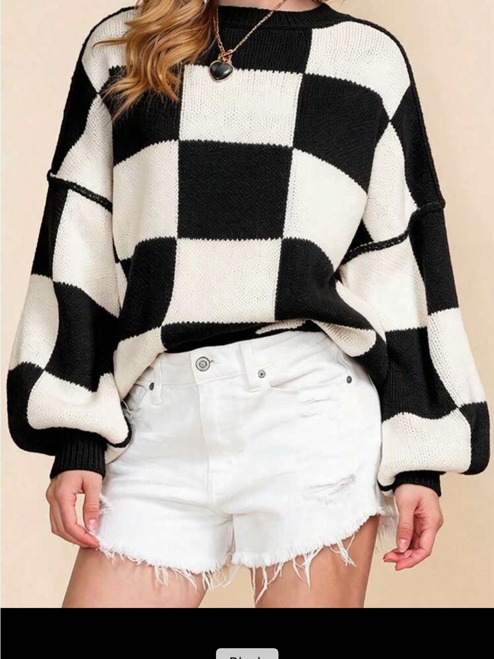 SHEIN Checkerboard Knit Sweater - Black & White
